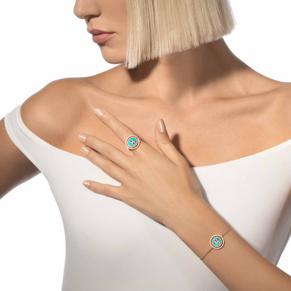 [Cadisa]LUCKY MOVE TURQUOISE PINK GOLD DIAMOND BRACELET
