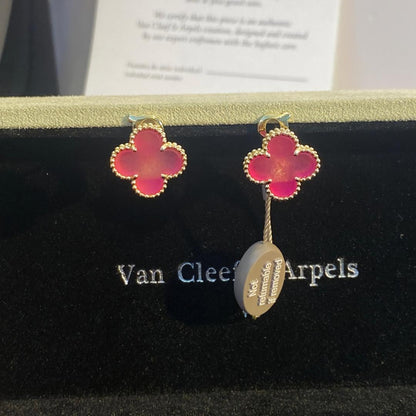 [Cadisa]NEW CLOVER 15MM PINK ENAMEL STUD EARRINGS