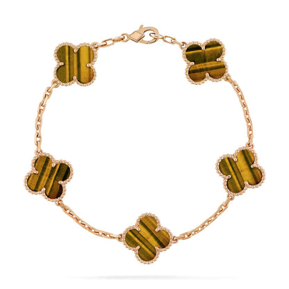 [Gaonasi] CLOVER 5 MOTIFS TIGER EYE BRACELET COLLECTION