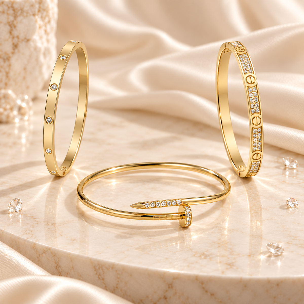 [Cadisa] JUSTE Diamond & LOVE Diamond Bracelet Stack Set
