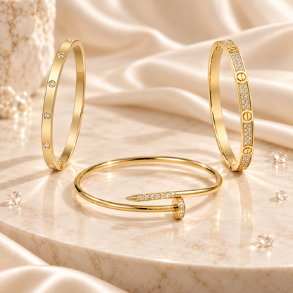 [Cadisa] JUSTE Diamond & LOVE Diamond Bracelet Stack Set