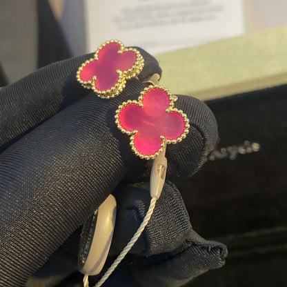 [Cadisa]NEW CLOVER 15MM PINK ENAMEL STUD EARRINGS