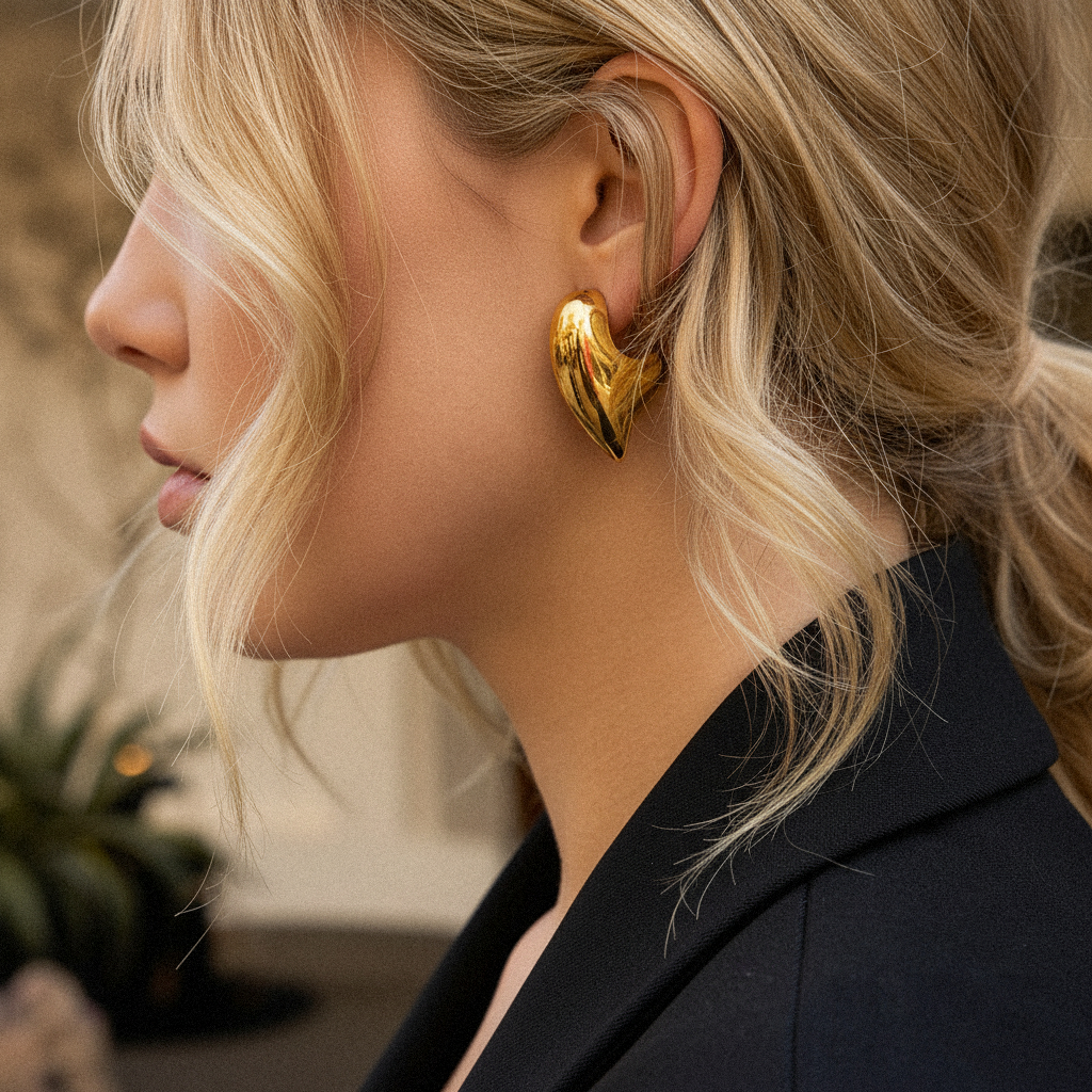 [Gaonasi]Aimee Chunky Heart Gold Earrings