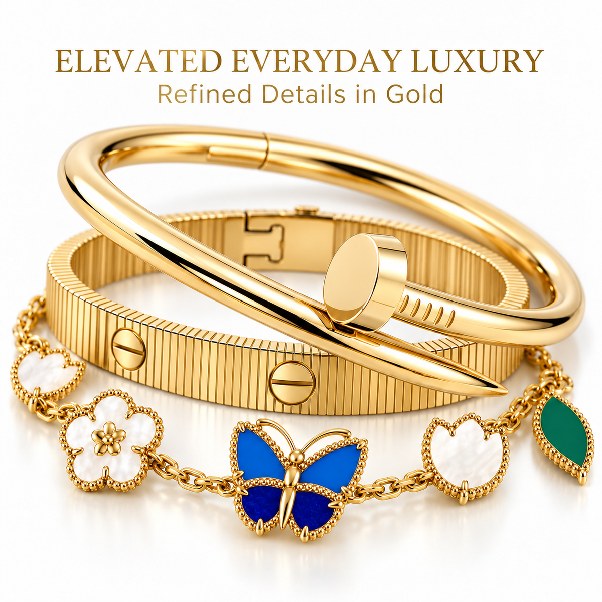 [Cadisa]Clover Lucky Spring & Love & Juste Garden 3-Piece  Bracelet Stack Set