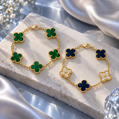 [Cadisa]Clover 5-Motif Malachite & Pietersite Bracelet Stack Set