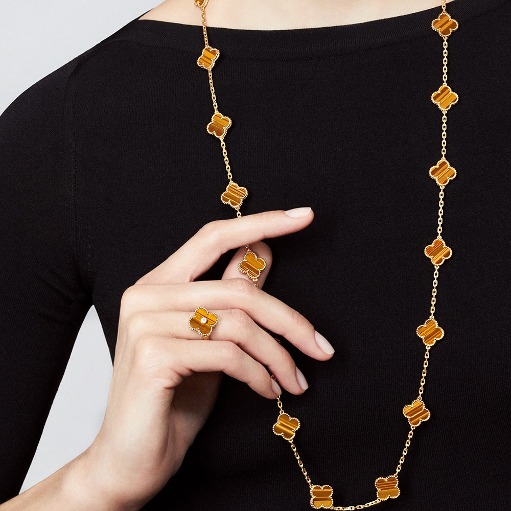 [Gaonasi]CLOVER 20 MOTIFS TIGER EYE ROSE GOLD