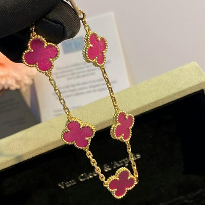 [Cadisa]NEW CLOVER 5 MOTIFS PINK ENAMEL BRACELET