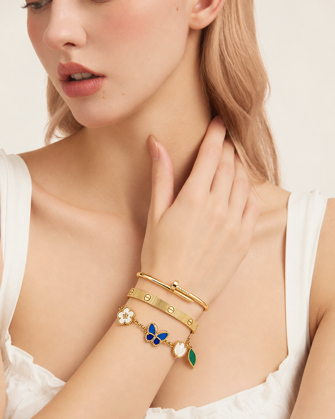 [Cadisa]Clover Lucky Spring & Love & Juste Garden 3-Piece  Bracelet Stack Set