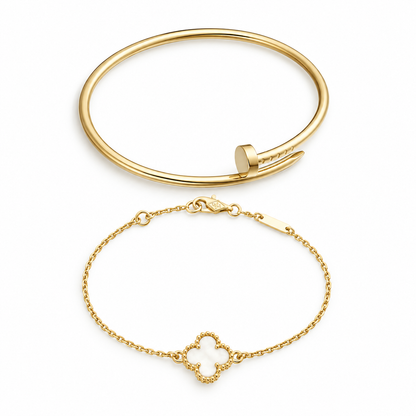 [Cadisa] Clover White Mother-of-Pearl & JUSTE Bracelet Stack Set