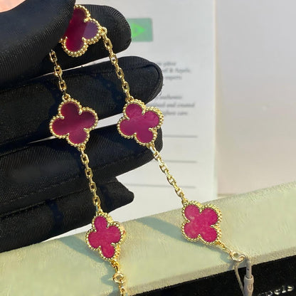 [Cadisa]NEW CLOVER 5 MOTIFS PINK ENAMEL BRACELET