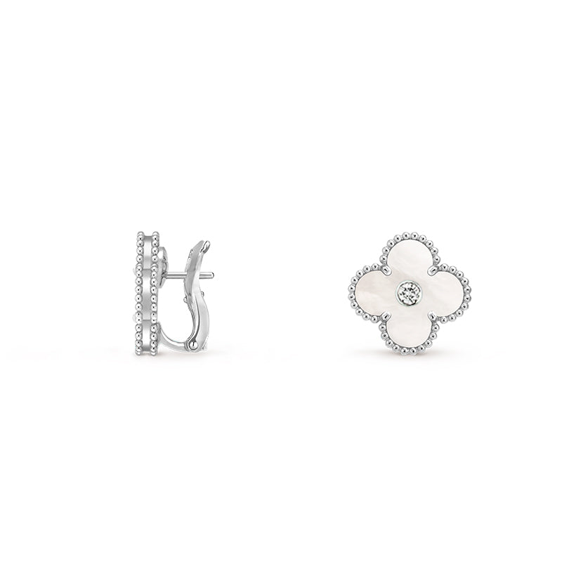 [Gaonasi]CLOVER SILVER 15MM MOP DIAMOND EARRINGS COLLECTION