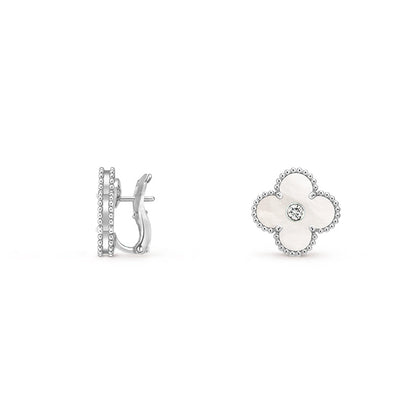 [Gaonasi]CLOVER SILVER 15MM MOP DIAMOND EARRINGS COLLECTION