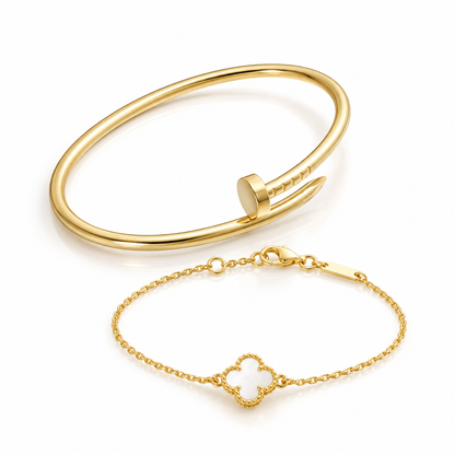 [Cadisa] Clover White Mother-of-Pearl & JUSTE Bracelet Stack Set