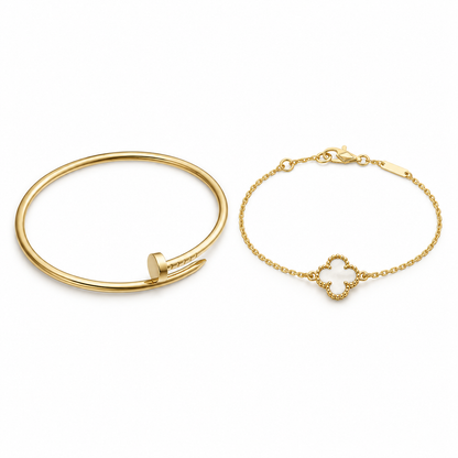 [Cadisa] Clover White Mother-of-Pearl & JUSTE Bracelet Stack Set