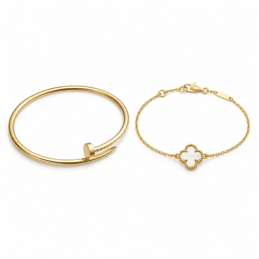 [Cadisa] Clover White Mother-of-Pearl & JUSTE Bracelet Stack Set