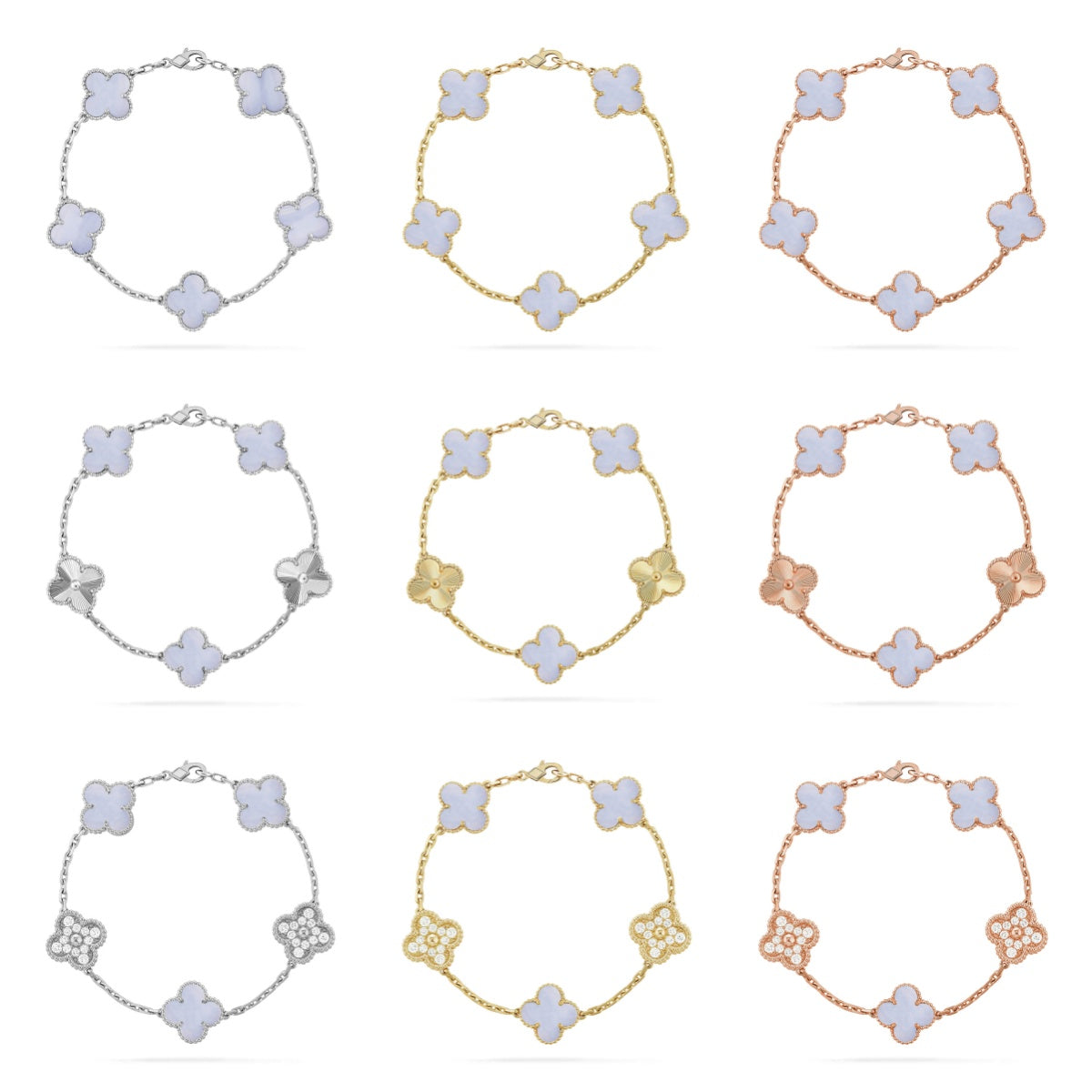 [Gaonasi] CLOVER 5 MOTIF PURPLE CHALCEDONY BRACELET COLLECTION