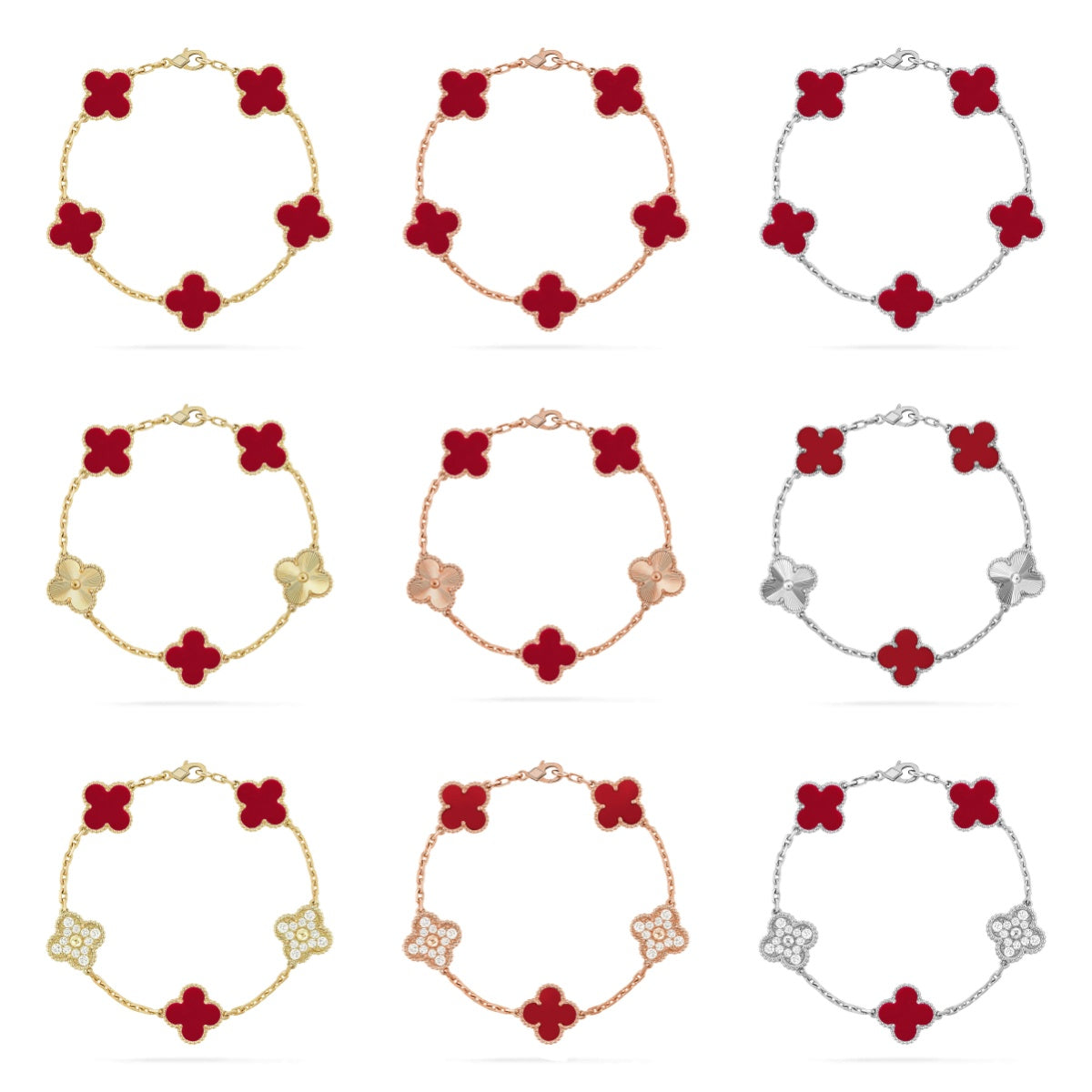 [Gaonasi] CLOVER 5 MOTIF RED CORNELIAN BRACELET COLLECTION