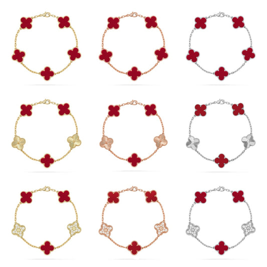 [Gaonasi] CLOVER 5 MOTIF RED CORNELIAN BRACELET COLLECTION