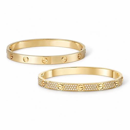 [Cadisa] LOVE  Classic & Diamond-Paved Bracelet Stack Set
