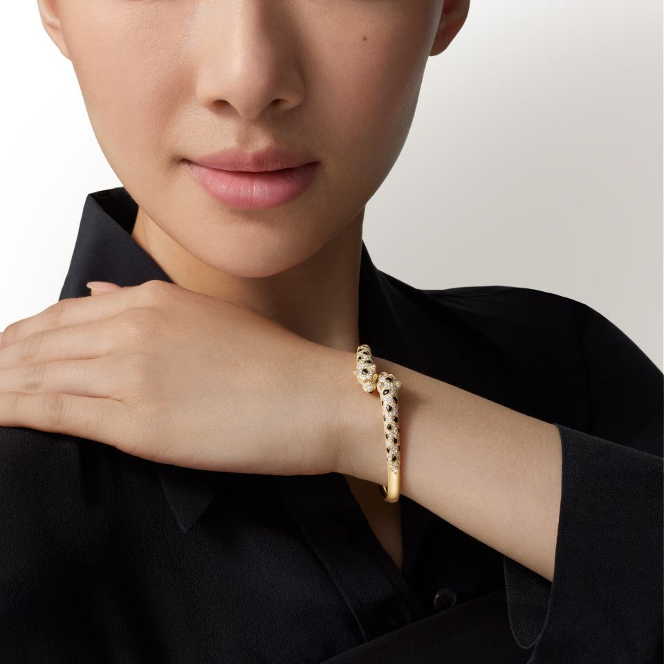 [Gaonasi Jewelry]PANTHERE DOUBLE HEADED HALF DIAMOND OPEN BRACELET