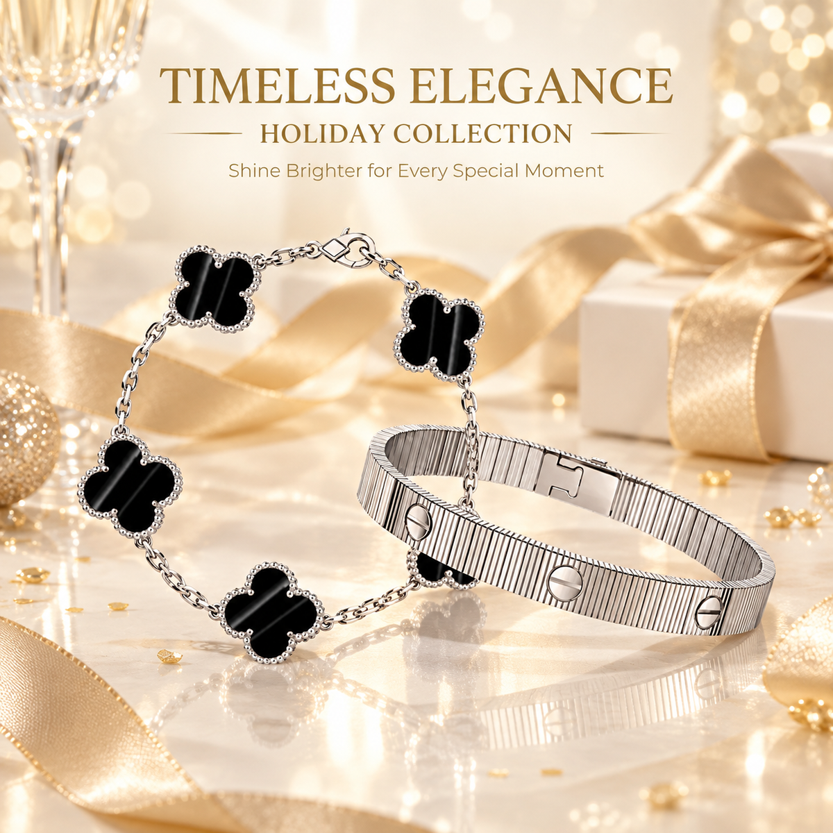 [Cadisa] Clover 5-Motif & LOVE Unlimited Bracelet Set