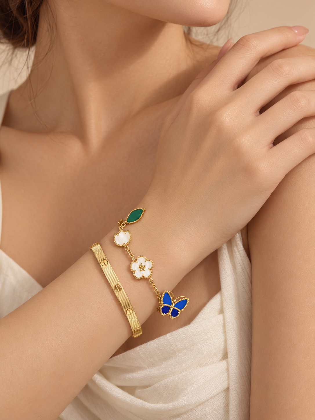 [Cadisa] Lucky Spring Butterfly 5-Motif & LOVE Unlimited Bracelet Stack Set