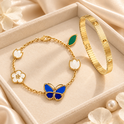 [Cadisa] Lucky Spring Butterfly 5-Motif & LOVE Unlimited Bracelet Stack Set