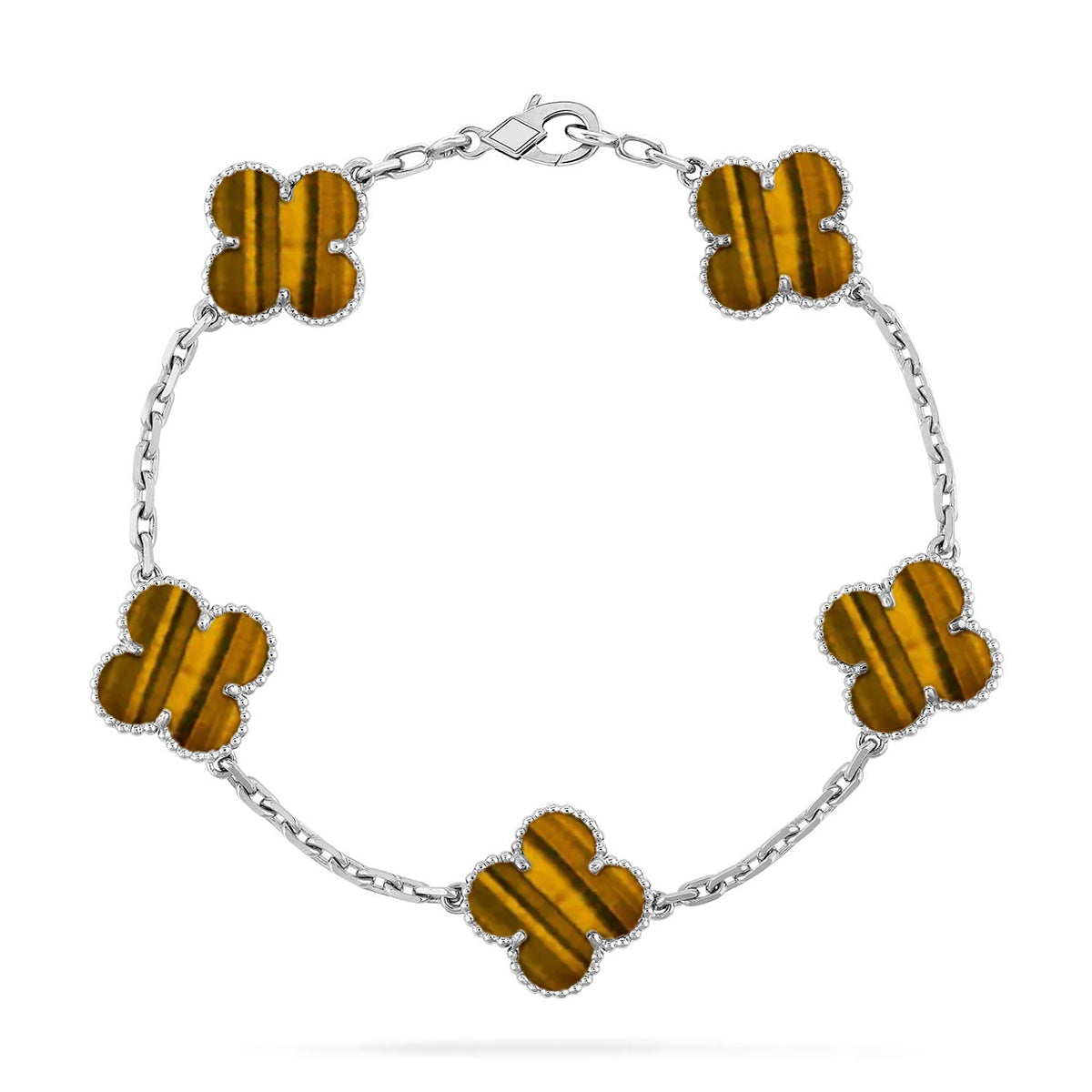 [Gaonasi] CLOVER 5 MOTIFS TIGER EYE BRACELET COLLECTION