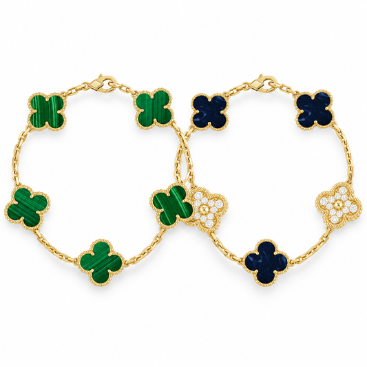 [Cadisa]Clover 5-Motif Malachite & Pietersite Bracelet Stack Set
