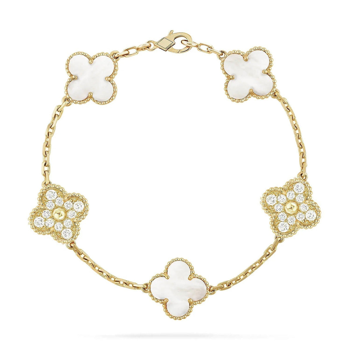 [Gaonasi]CLOVER WHITE PEARL MOP 5 MOTIF BRACELET COLLECTION