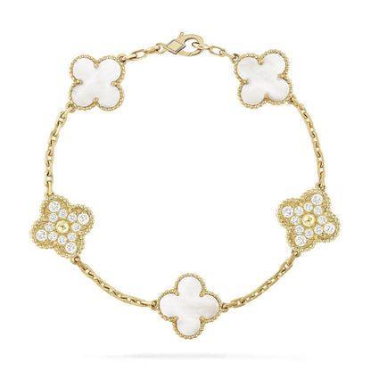[Gaonasi]CLOVER WHITE PEARL MOP 5 MOTIF BRACELET COLLECTION