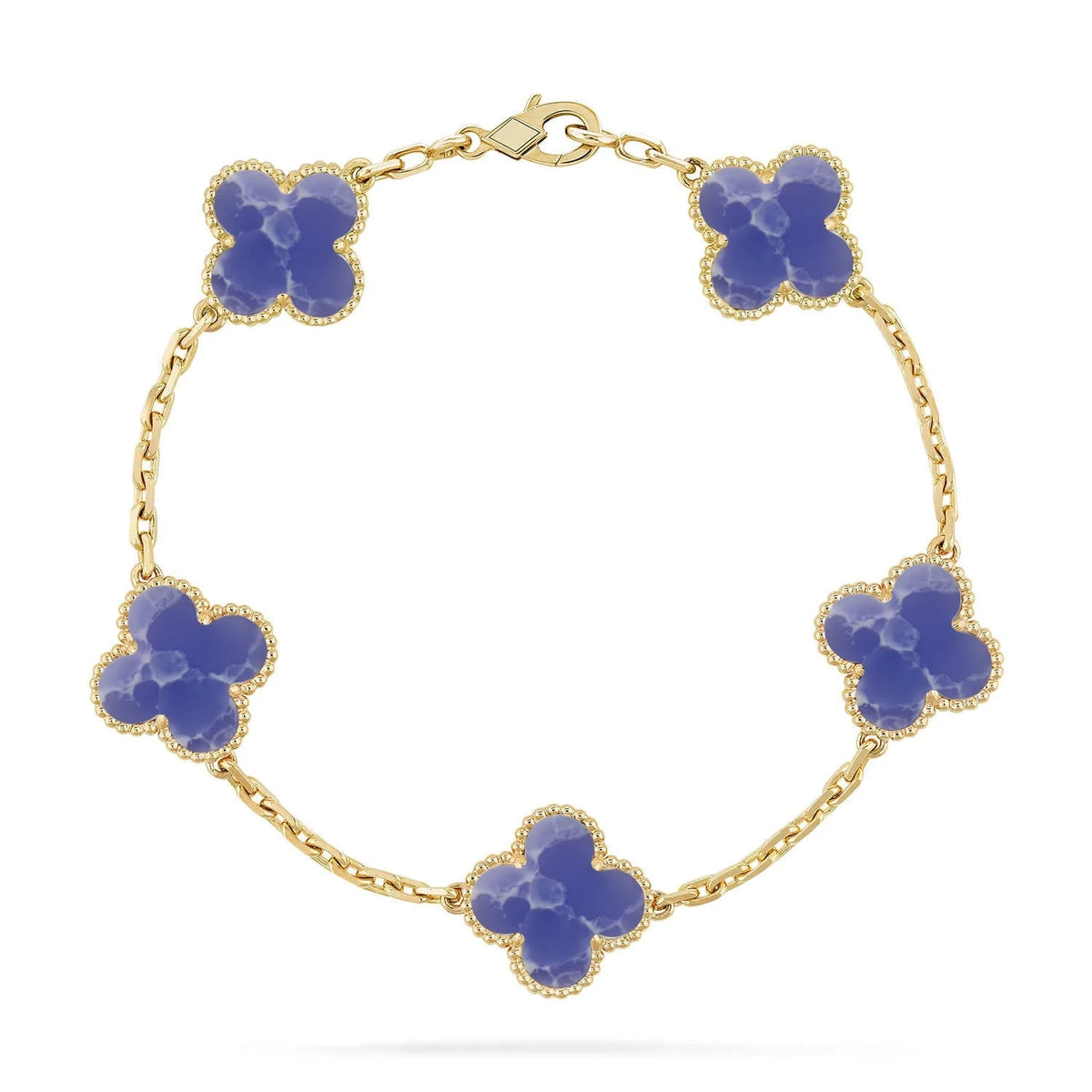 [Cadisa] LOVE & JUSTE & Blue Veins Clover 5-Motif Diamond Bracelet Stack Set