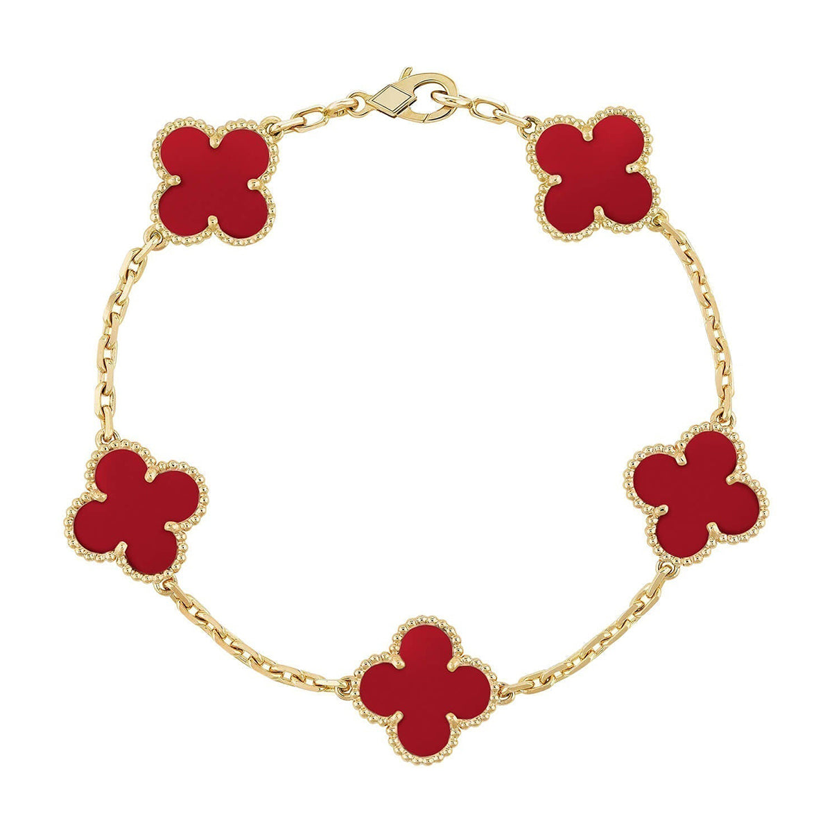 [Gaonasi] CLOVER 5 MOTIF RED CORNELIAN BRACELET COLLECTION