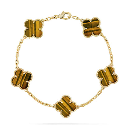 [Gaonasi] CLOVER 5 MOTIFS TIGER EYE BRACELET COLLECTION