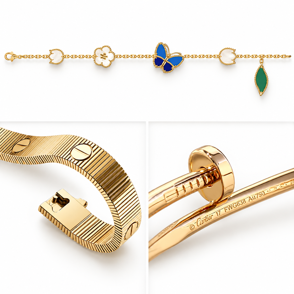 [Cadisa]Clover Lucky Spring & Love & Juste Garden 3-Piece  Bracelet Stack Set