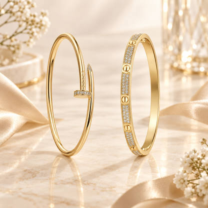 [Cadisa] JUSTE Diamond & LOVE Diamond-Paved Bracelet Stack Set