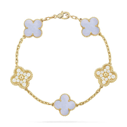 [Gaonasi] CLOVER 5 MOTIF PURPLE CHALCEDONY BRACELET COLLECTION