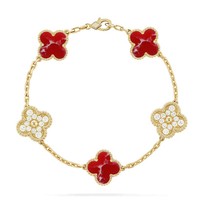 [Gaonasi]CLOVER 5 MOTIF RED PATTERN BRACELET COLLECTION