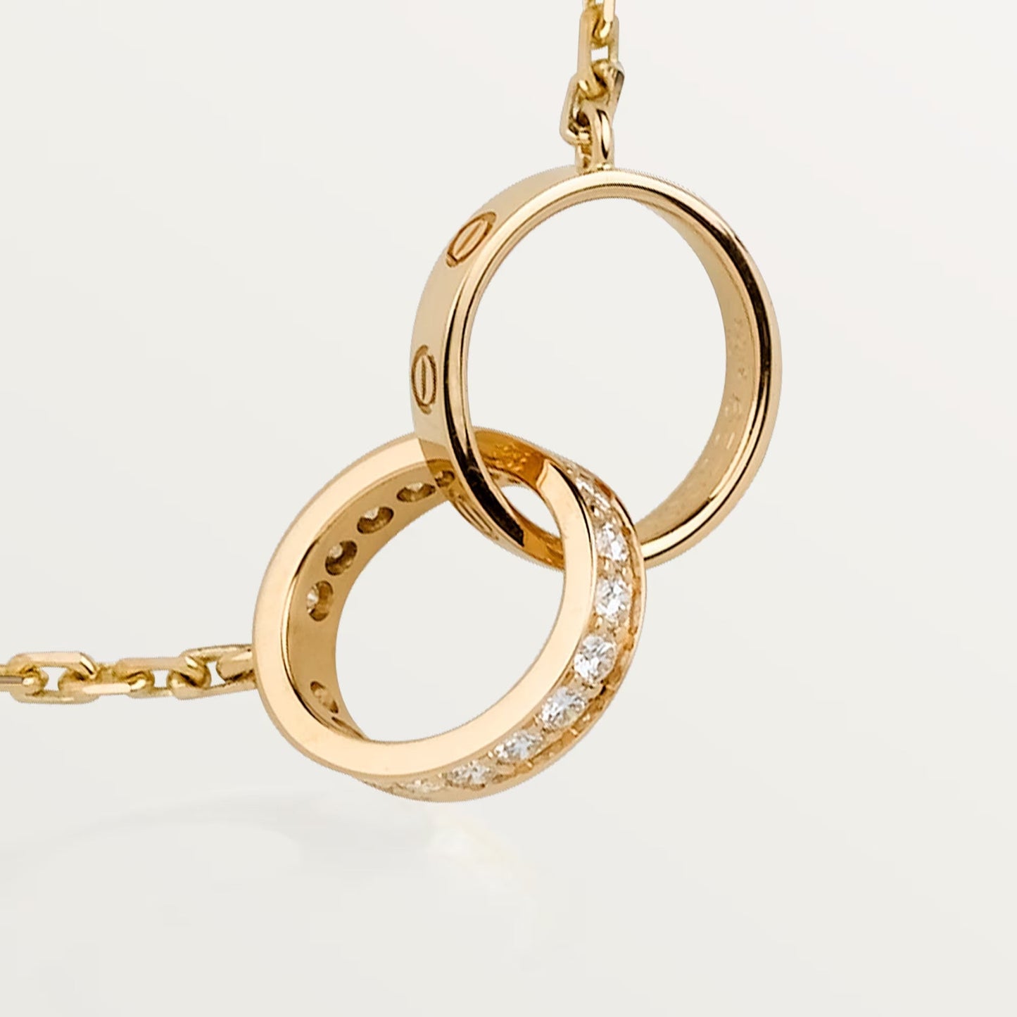 [Gaonasi Jewelry]LOVE DOUBLE RING HALF DIAMOND NECKLACE