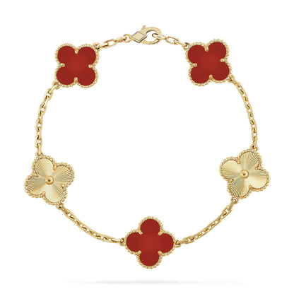 [Cadisa]CLOVER  5 MOTIFS CARNELIAN GOLD BRACELET