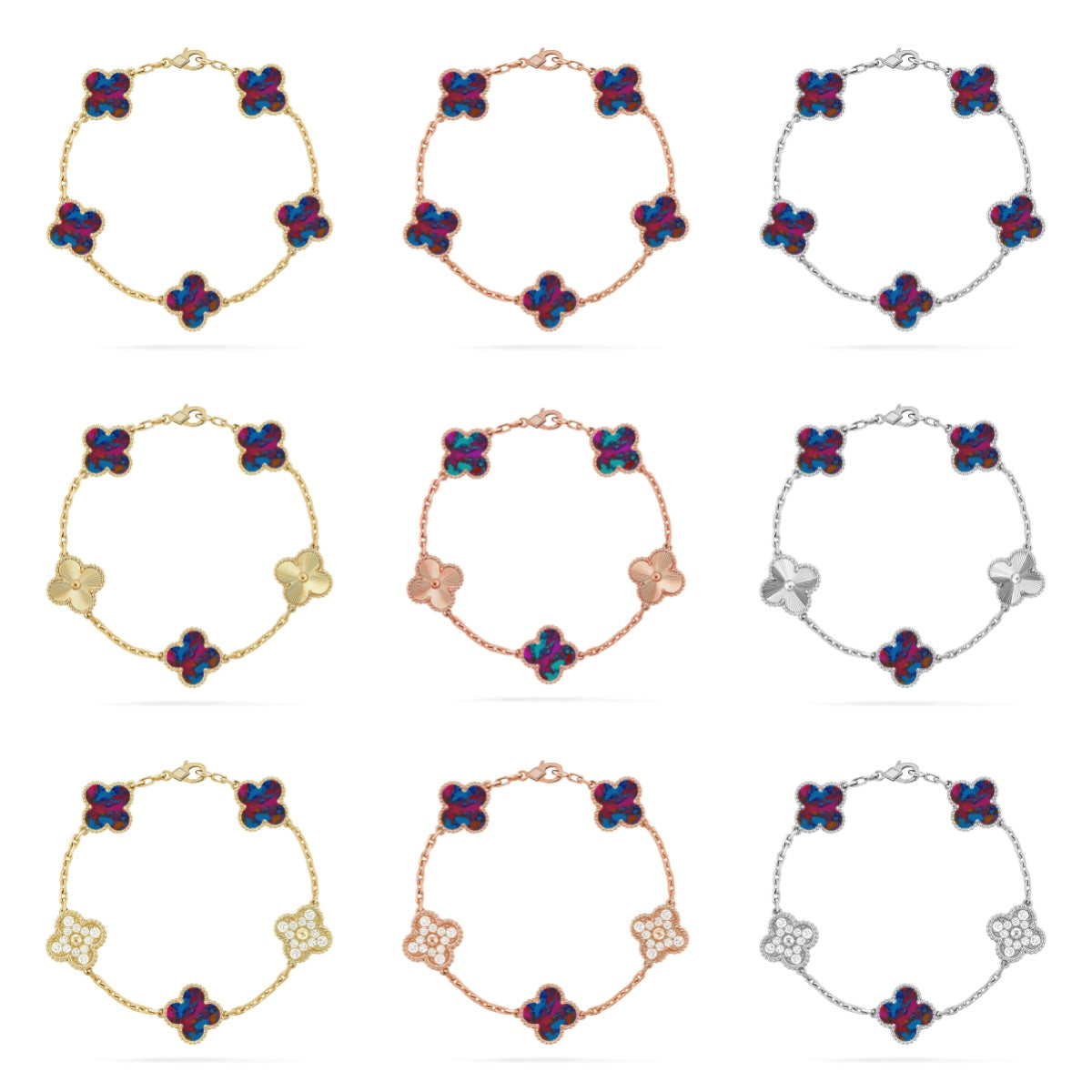 [Gaonasi]CLOVER 5 MOTIF COLOR GEMSTONES BRACELET COLLECTION