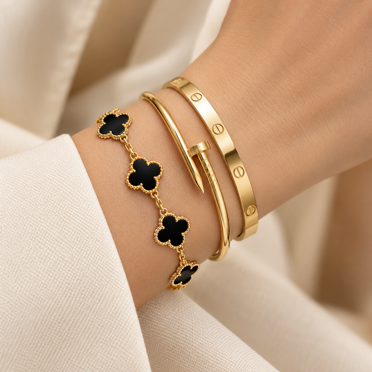 [Cadisa]Clover & Juste & Lover  Bracelet Stack Set
