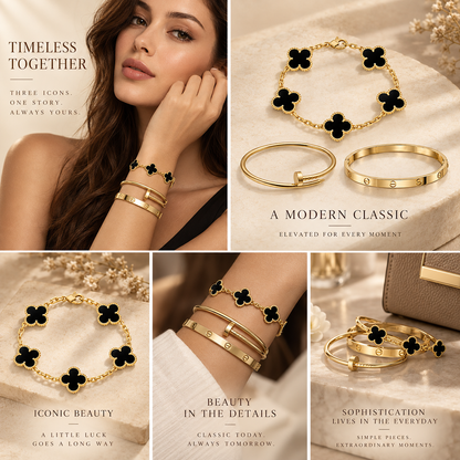 [Cadisa]Clover & Juste & Lover  Bracelet Stack Set