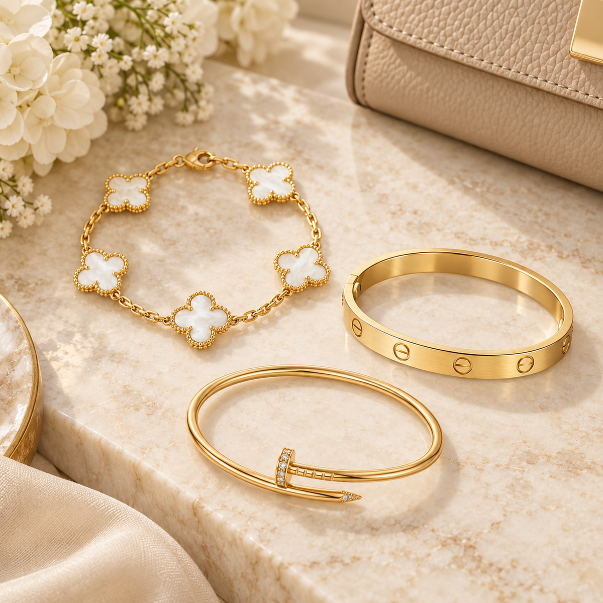 [Cadisa]Clover & Lover & Juste Bracelet Stack Set