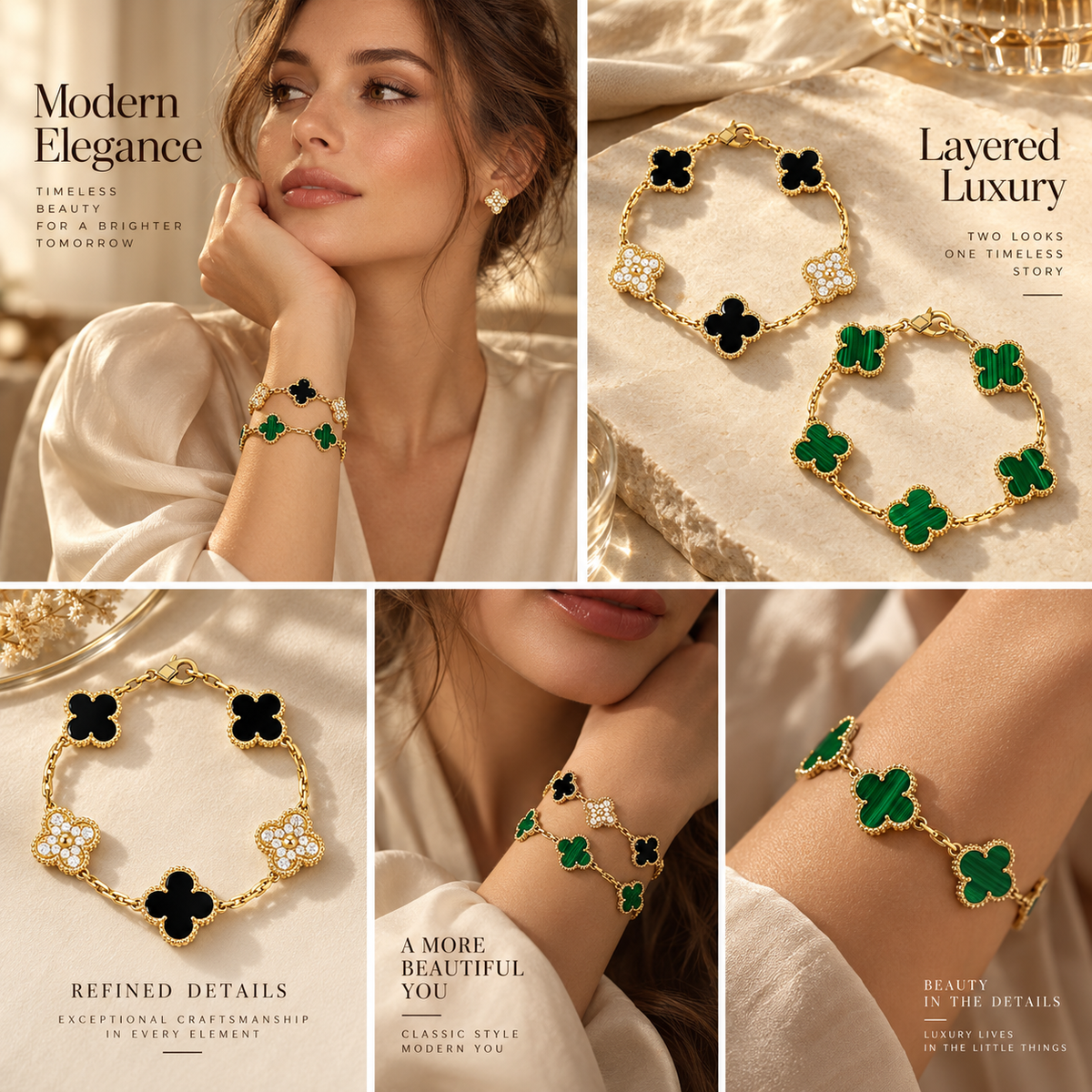 [Cadisa]Clover 5 Motifs  Duo Bracelet Stack Set