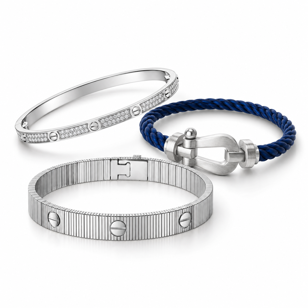 [Cadisa]Love & Force Large Horseshoe Trio Bracelet Stack Set