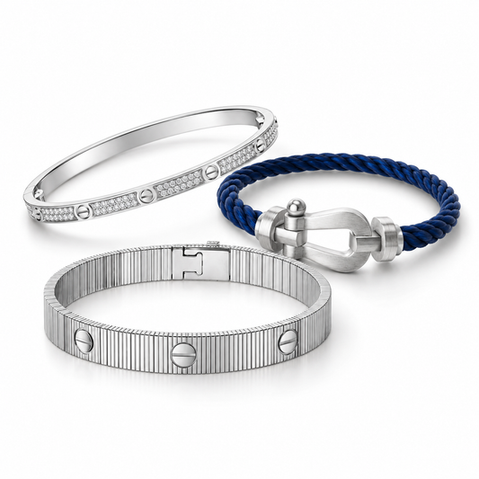 [Cadisa]Love & Force Large Horseshoe Trio Bracelet Stack Set