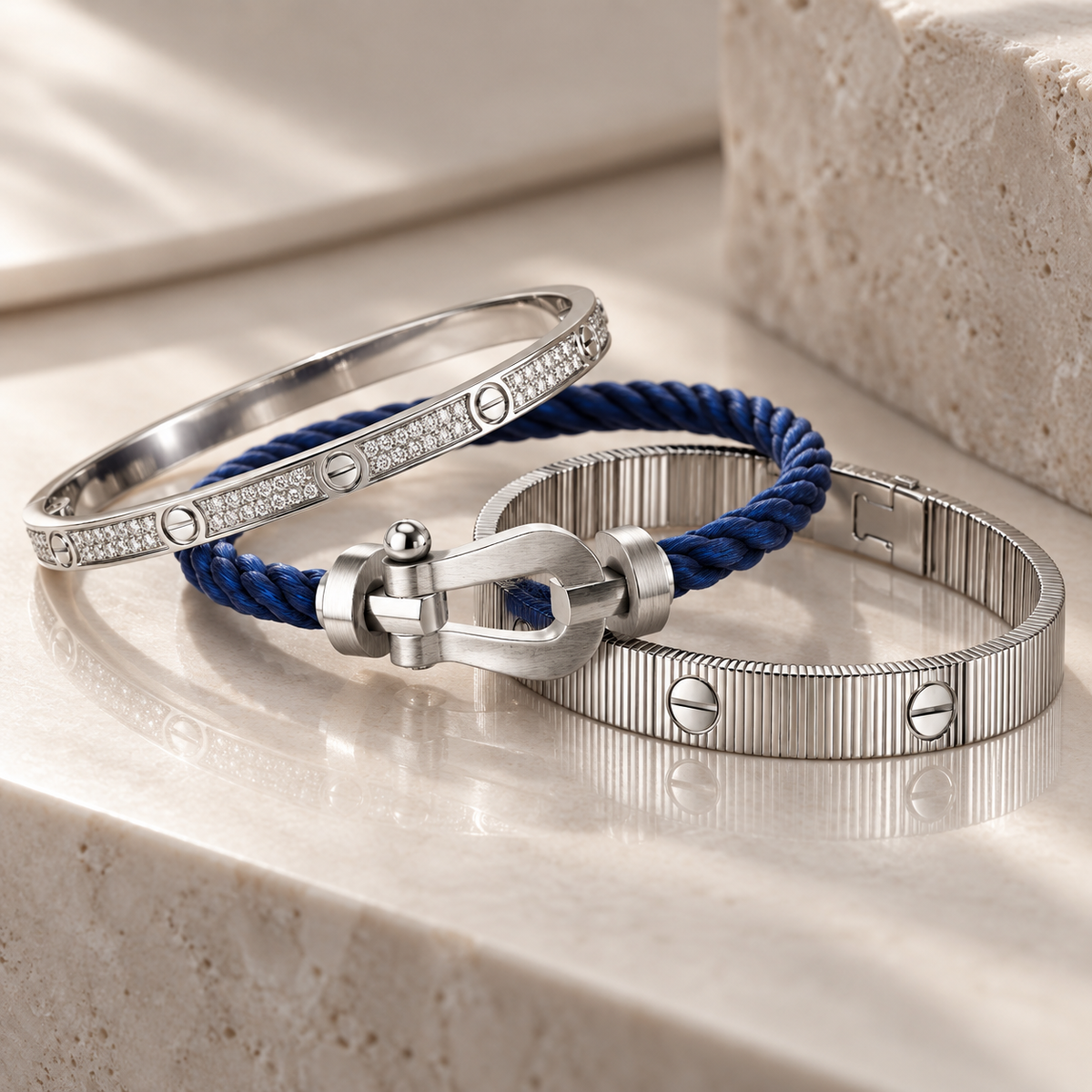 [Cadisa]Love & Force Large Horseshoe Trio Bracelet Stack Set