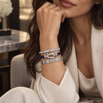 [Cadisa]Love & Force Large Horseshoe Trio Bracelet Stack Set