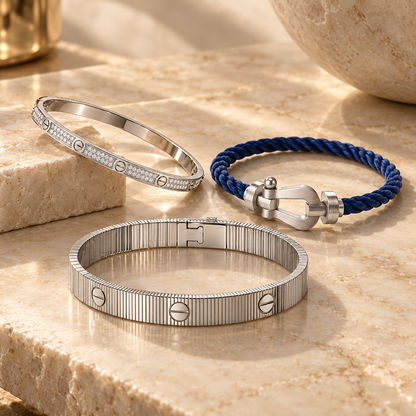 [Cadisa]Love & Force Large Horseshoe Trio Bracelet Stack Set